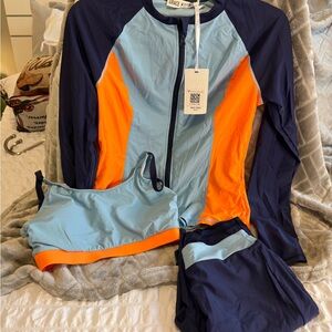 Grace Karin Women's Swim Set - Navy Blue and Orange